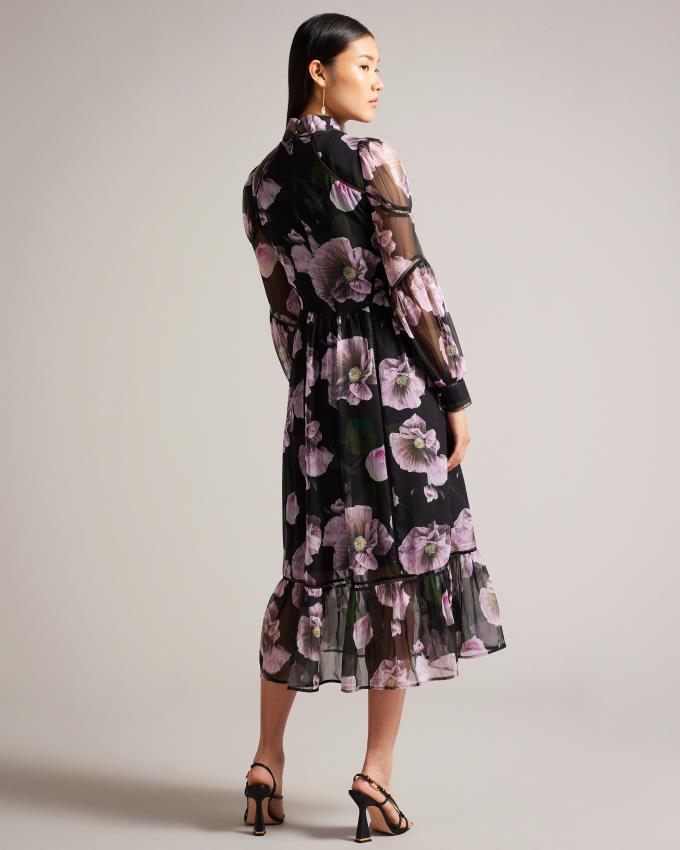 Peignoir Ted Baker Floral Midi With Ladder Lace Noir Femme | KJK-78879232